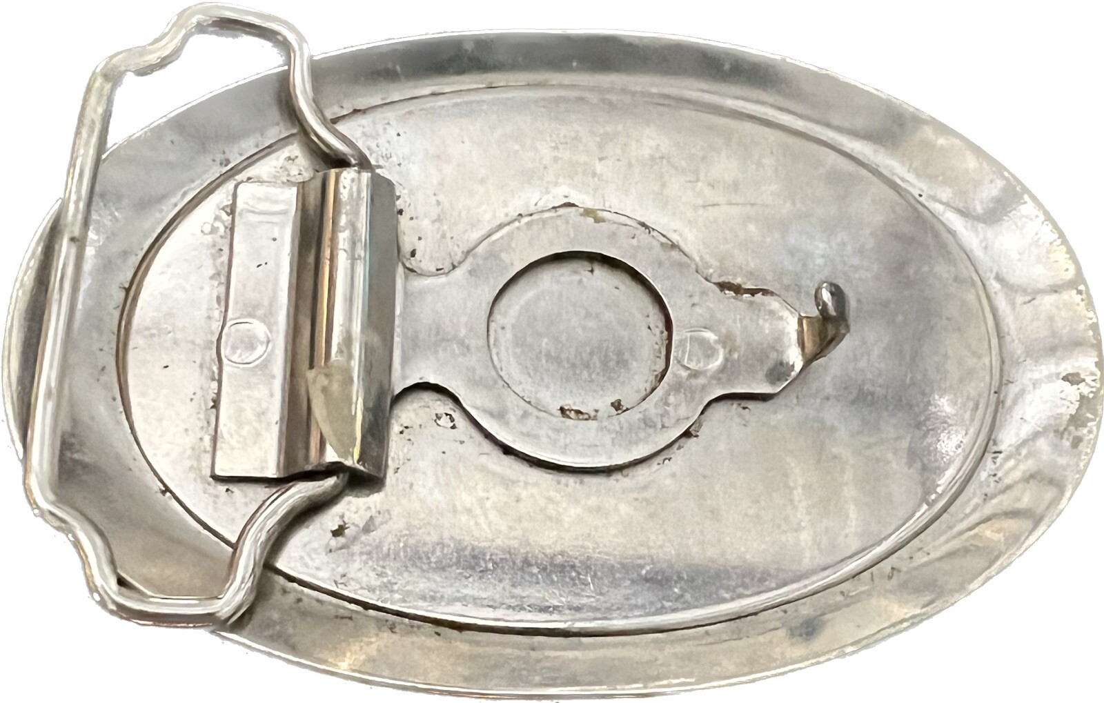 Vintage Silver Fish Belt Buckle Blue White Swirl