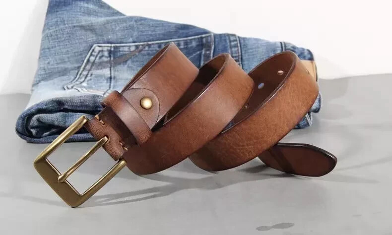 Vintage Luxury Handmade Leather Copper Buckle Man&rsquo;s Belt Cinturon Gotico Cowhide