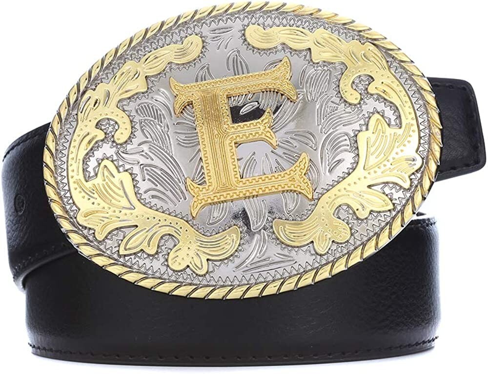 Initial Letters ABCDJS to Z Cowboy Rodeo Unisex Fashion Medium Gold Belt Buckles