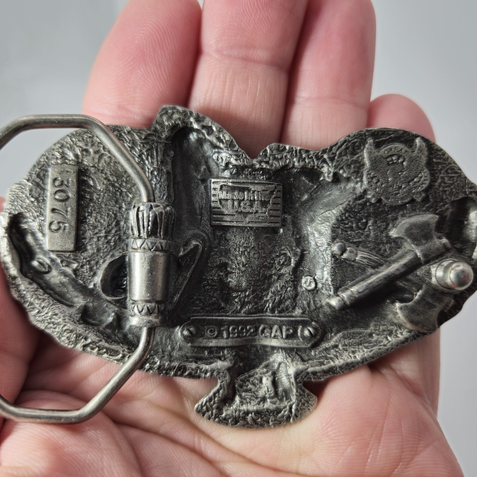 Vintage GAP 1992 Silver Tone Native Chief Riding Horse With Eagle Belt Buckle