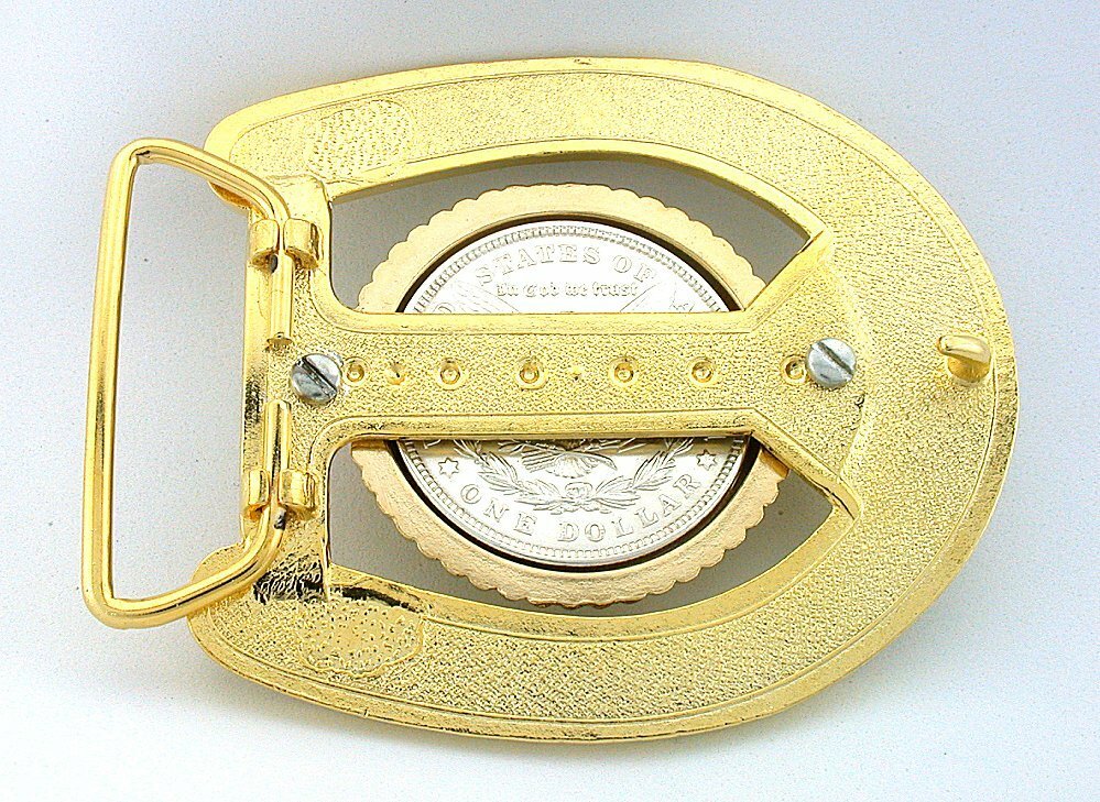 1921 Morgan Silver Dollar Bright Gold Color Horseshoe Belt Buckle EPBB189