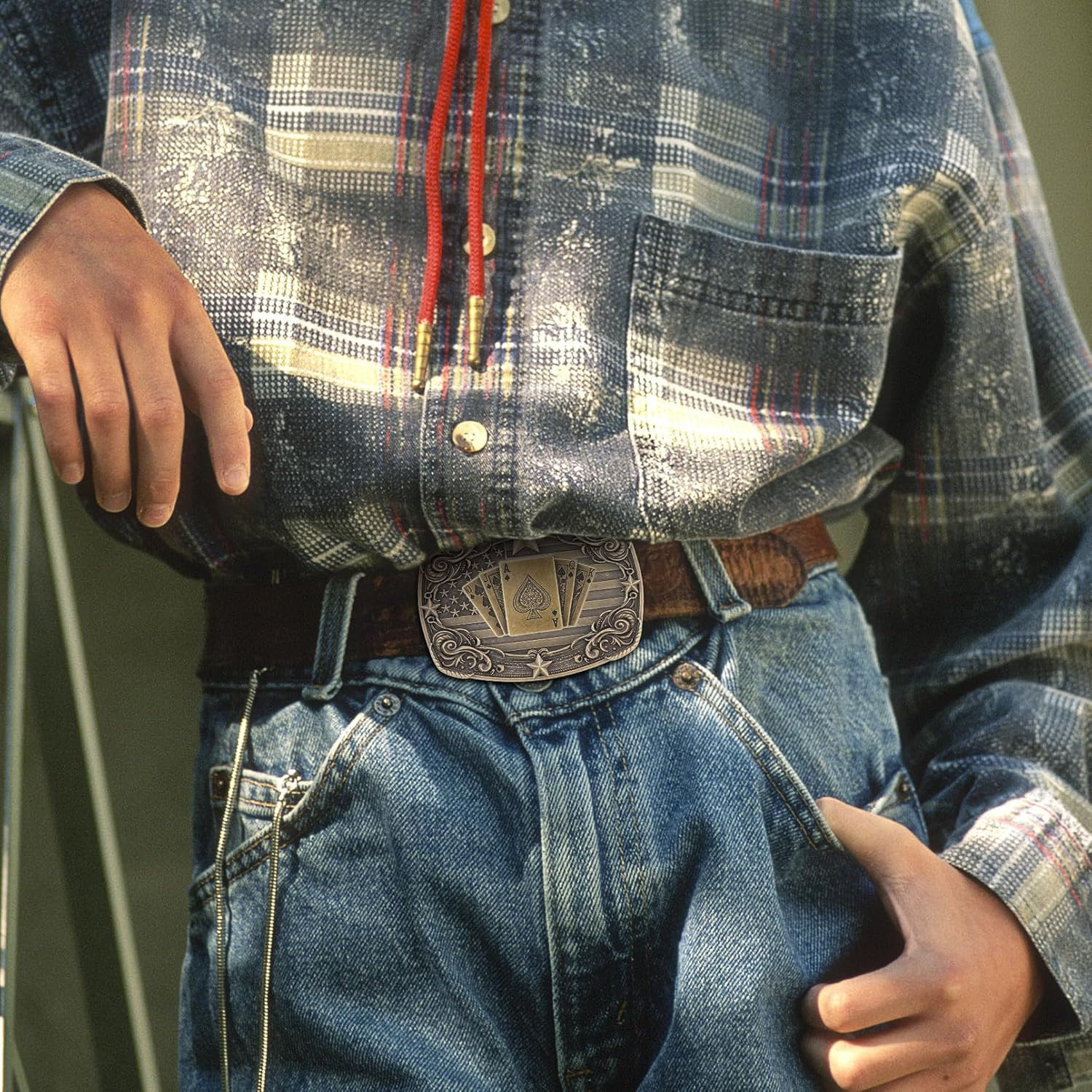 Western Belt Buckle for Men, Vintage Poker Cowboy Belt Buckles Texas Rodeo Acces