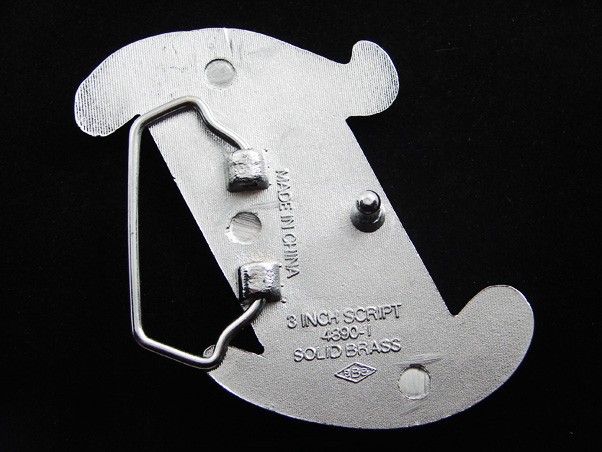 RF01172 REALLY COOL *SCRIPT INITIAL I* CHROME OVER SOLID BRASS BARON BELT BUCKLE