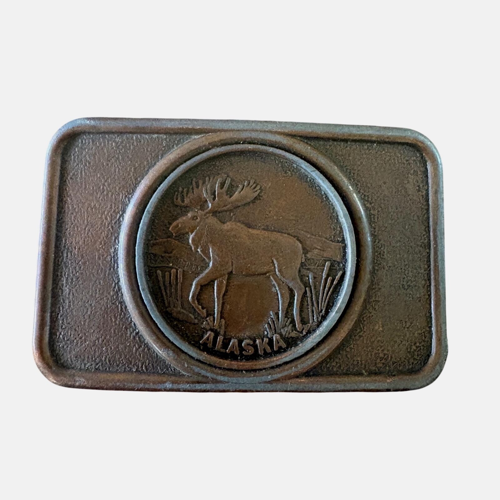 Vintage Century Canada Alaska Moose Belt Buckle Brass Tone Wildlife Souvenir