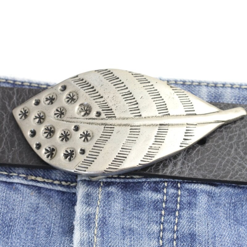 Feather belt buckle, peacock feather removable buckle dark silver-old silver