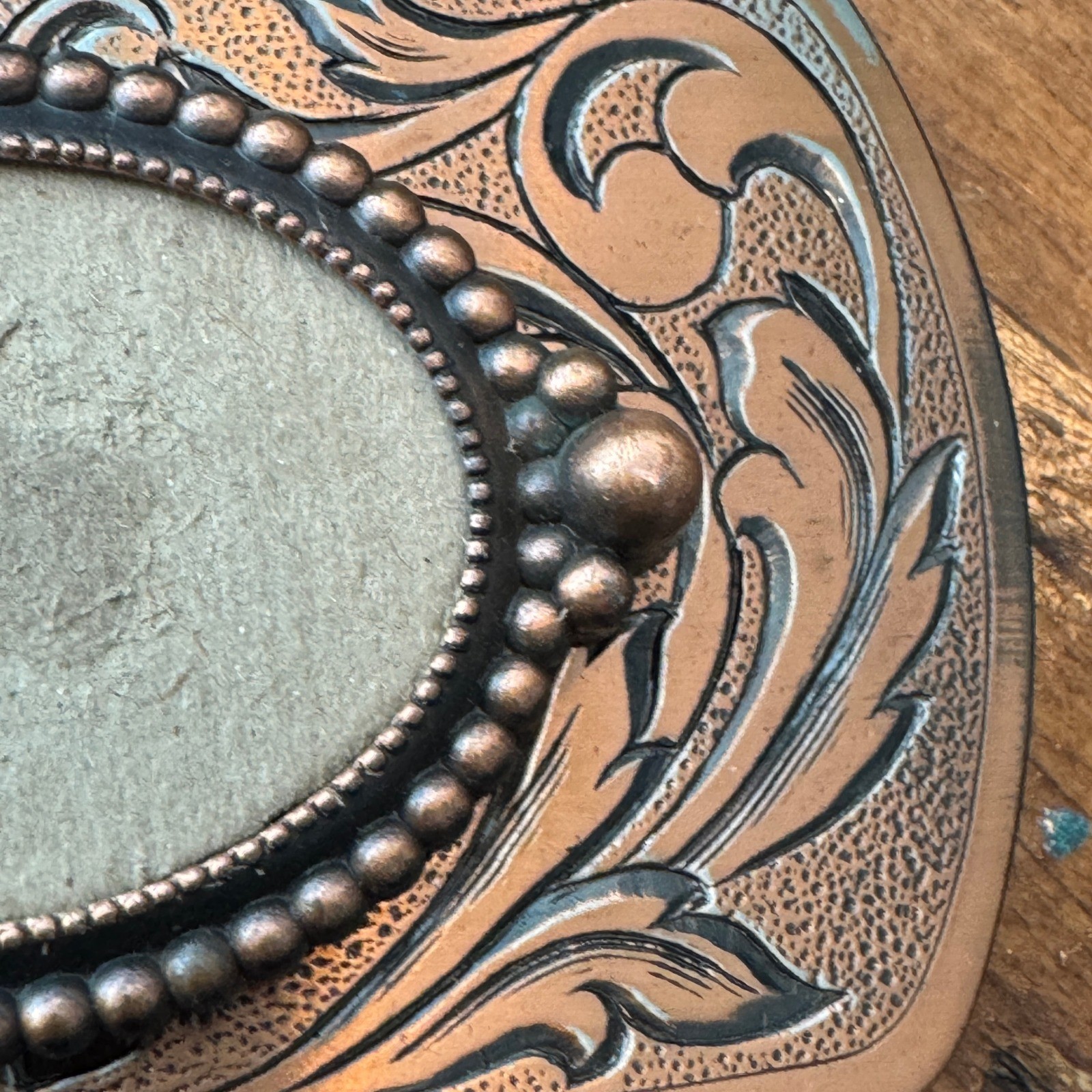 Western Floral Scroll Belt Buckle Copper Tone Beaded Oval Center DIY