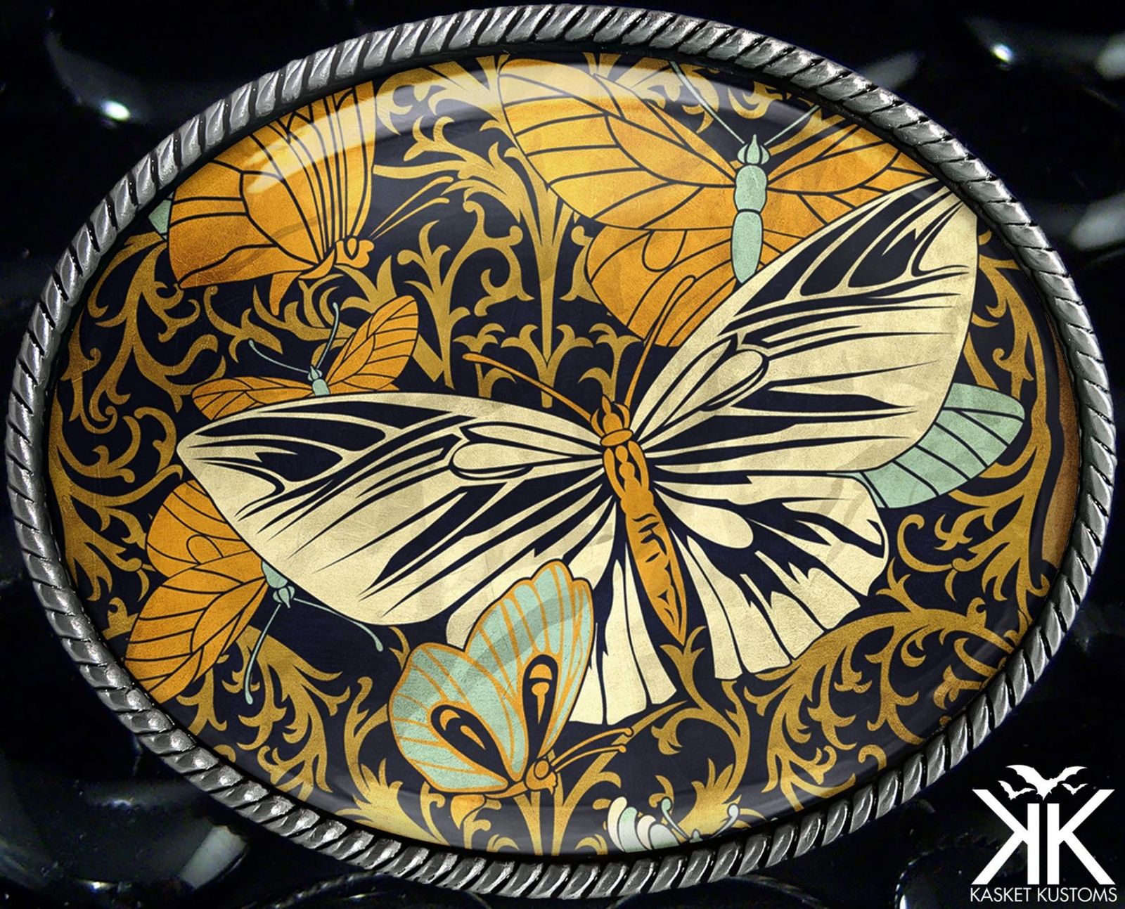 Butterfly Belt Buckle – Vintage Nature Pattern Artwork Oval Buckle – 912