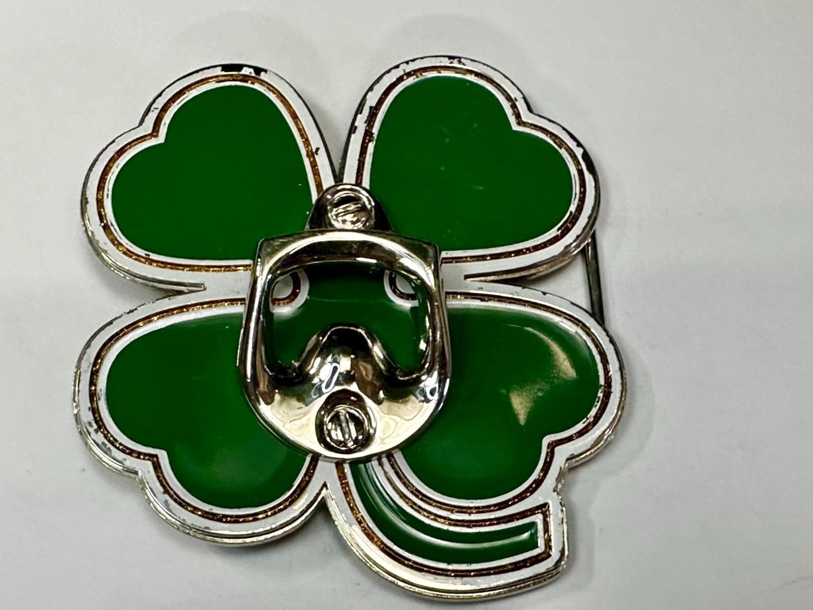 Lucky Four Leaf Clover Shamrock Green Silver Novelty Bottle Opener & Belt Buckle