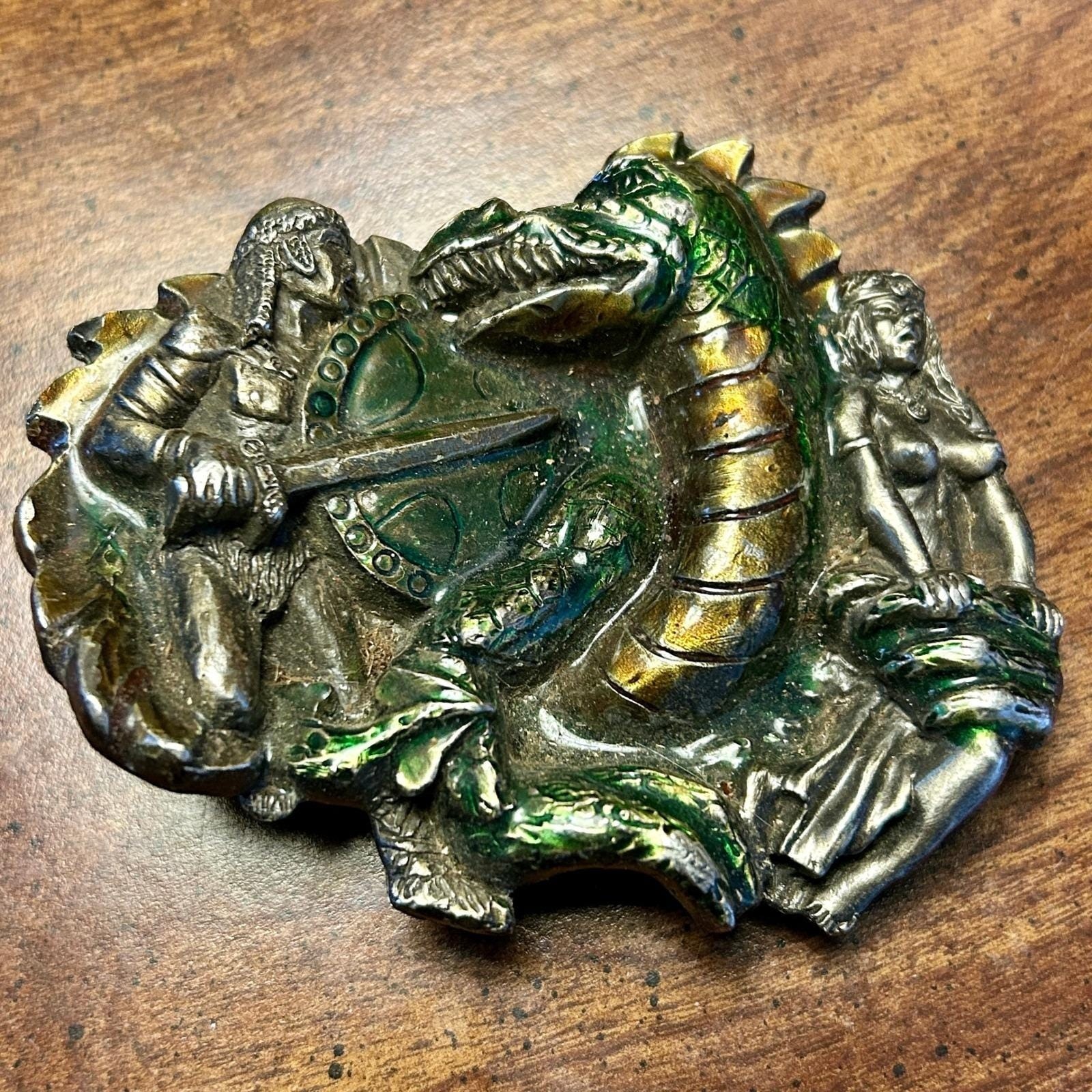 American Buckle Co Belt Buckle Unisex OS Green 1984 Vintage Knight Dragon J1421