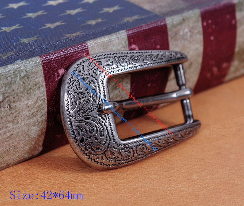 22mm Vintage Silver Flower Engraved Cowboy Western 3 piece belt Pin buckle Set