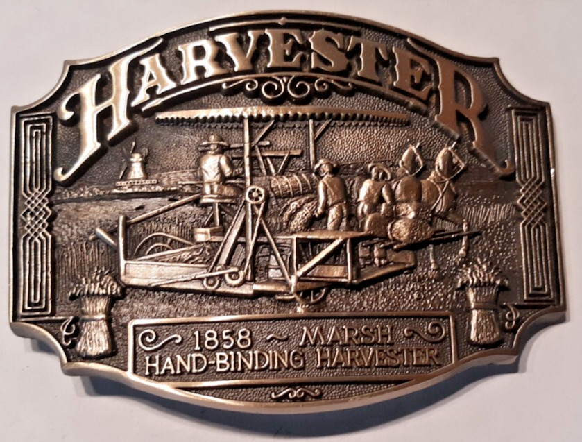 belt buckle Harvester 1958 Marsh Hand-Binding Harvester 3.5&Prime; long brass limited