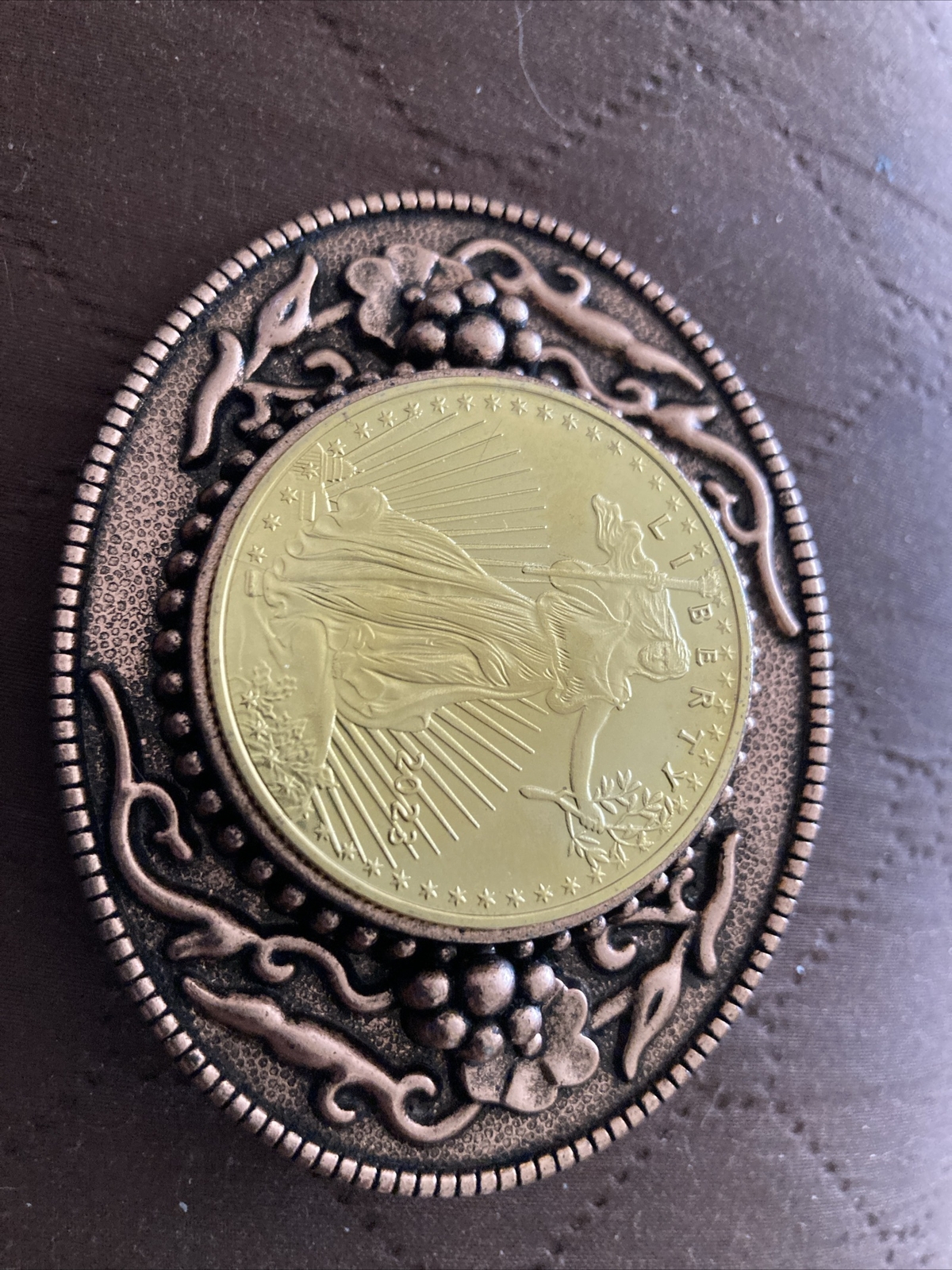 cowboy belt buckle With 2023 Lady Liberty Gold Plated Coin