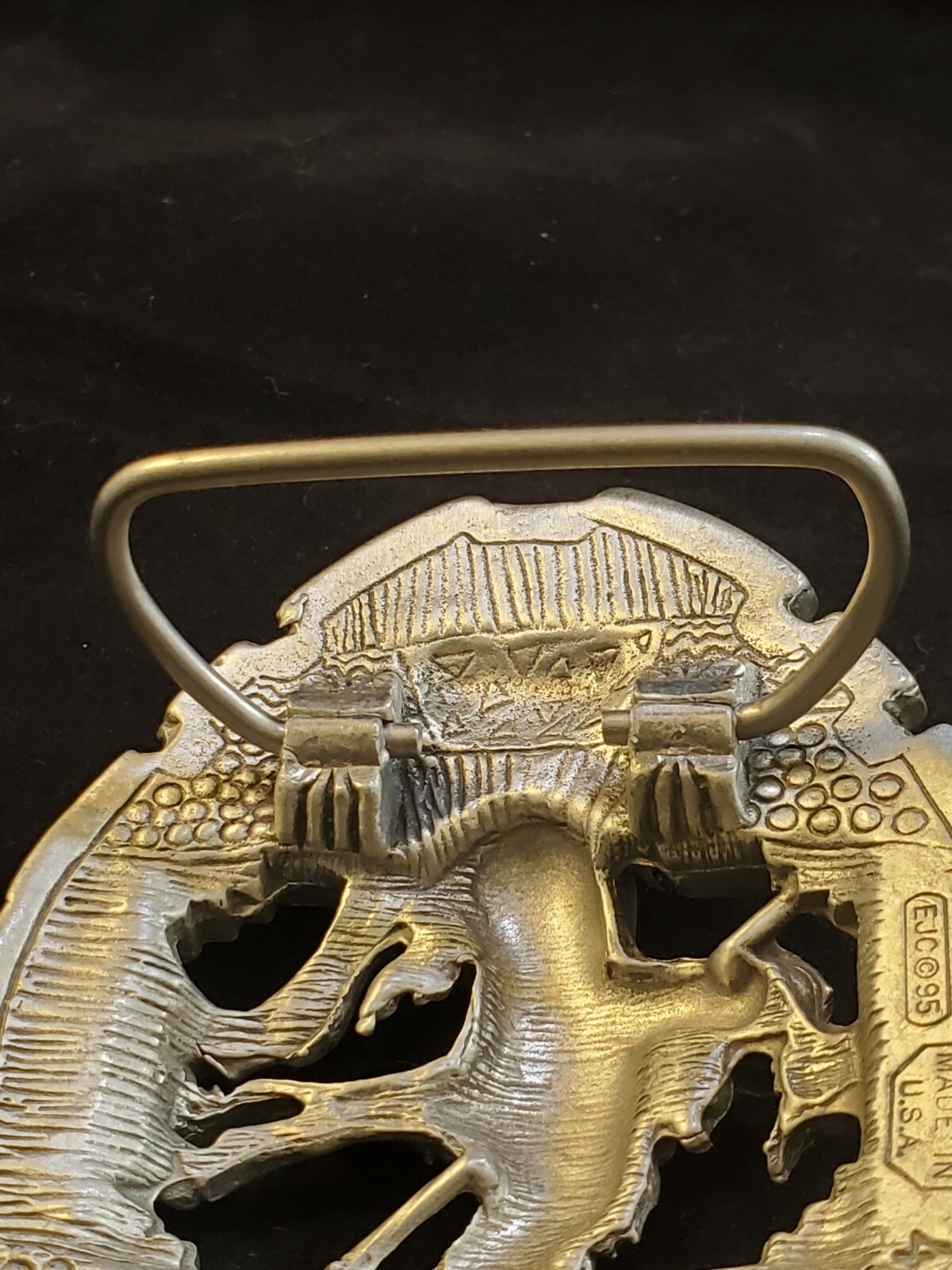 Diamond Cut Pewter Man Riding Horse Belt Buckle