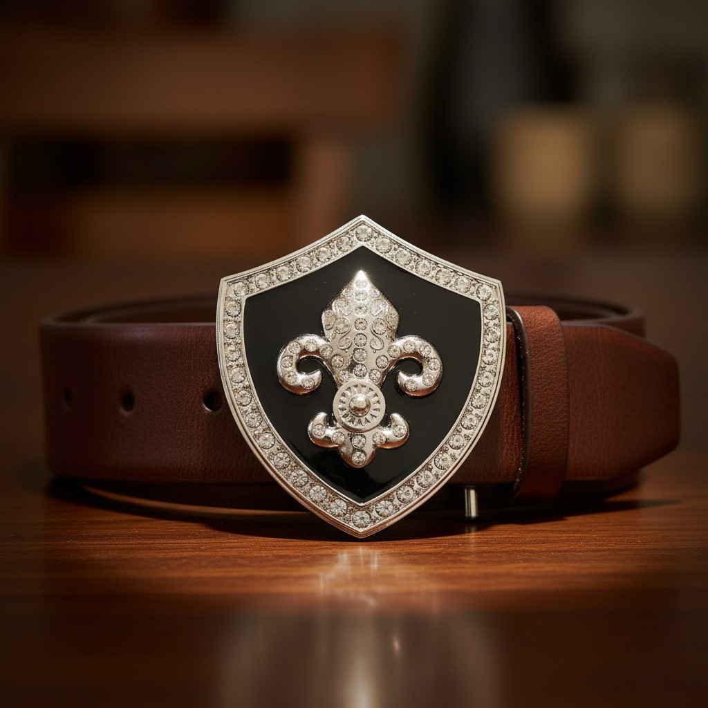Men Women Silver Metal Belt Buckle Fashion Shield Big Bling Fleur De Lis