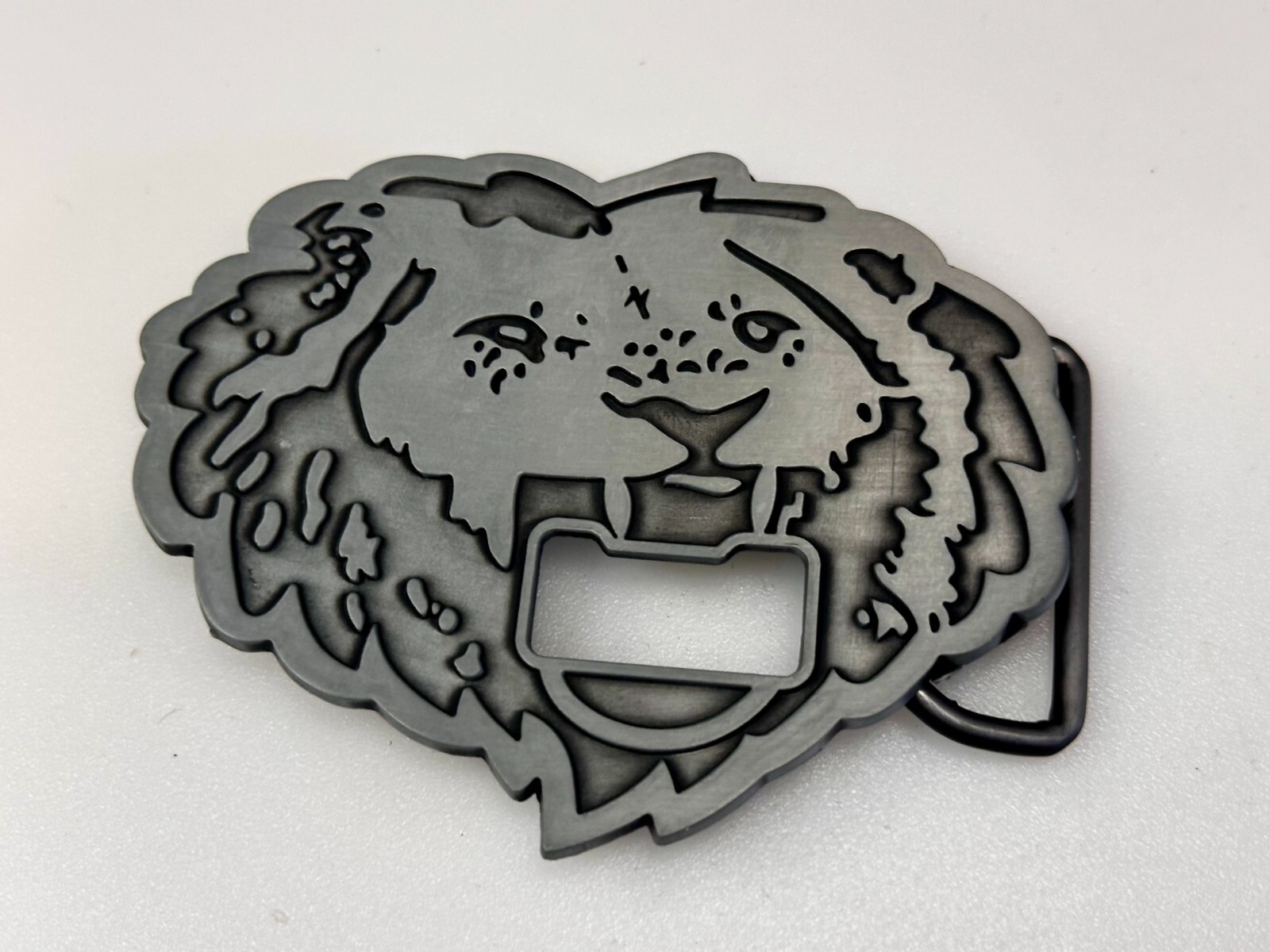 Roaring Lion Head Silver Tone Cutout Belt Buckle and Bottle Opener