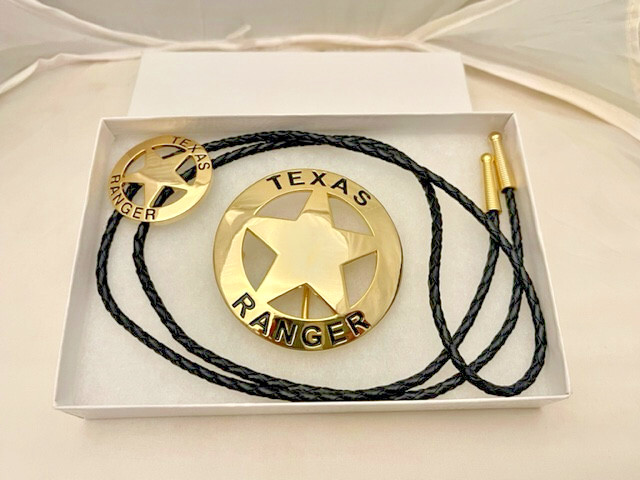Texas Ranger 2 piece set, belt buckle and bolo (Gold)