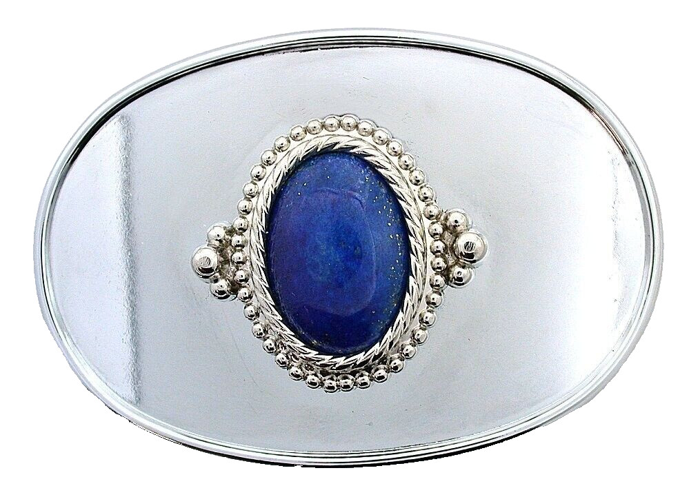 Bright Silver Color 30×22 Oval Lapis Cab 3 2/5 Inch Belt Buckle PBB31/32025