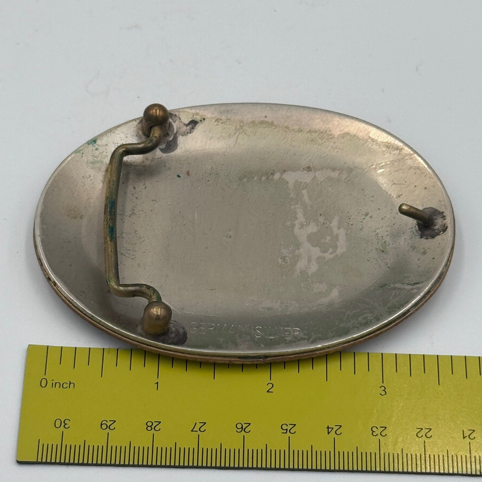 Vintage German Silver Thunderbird Belt Buckle Western Enamel Floral Engraved