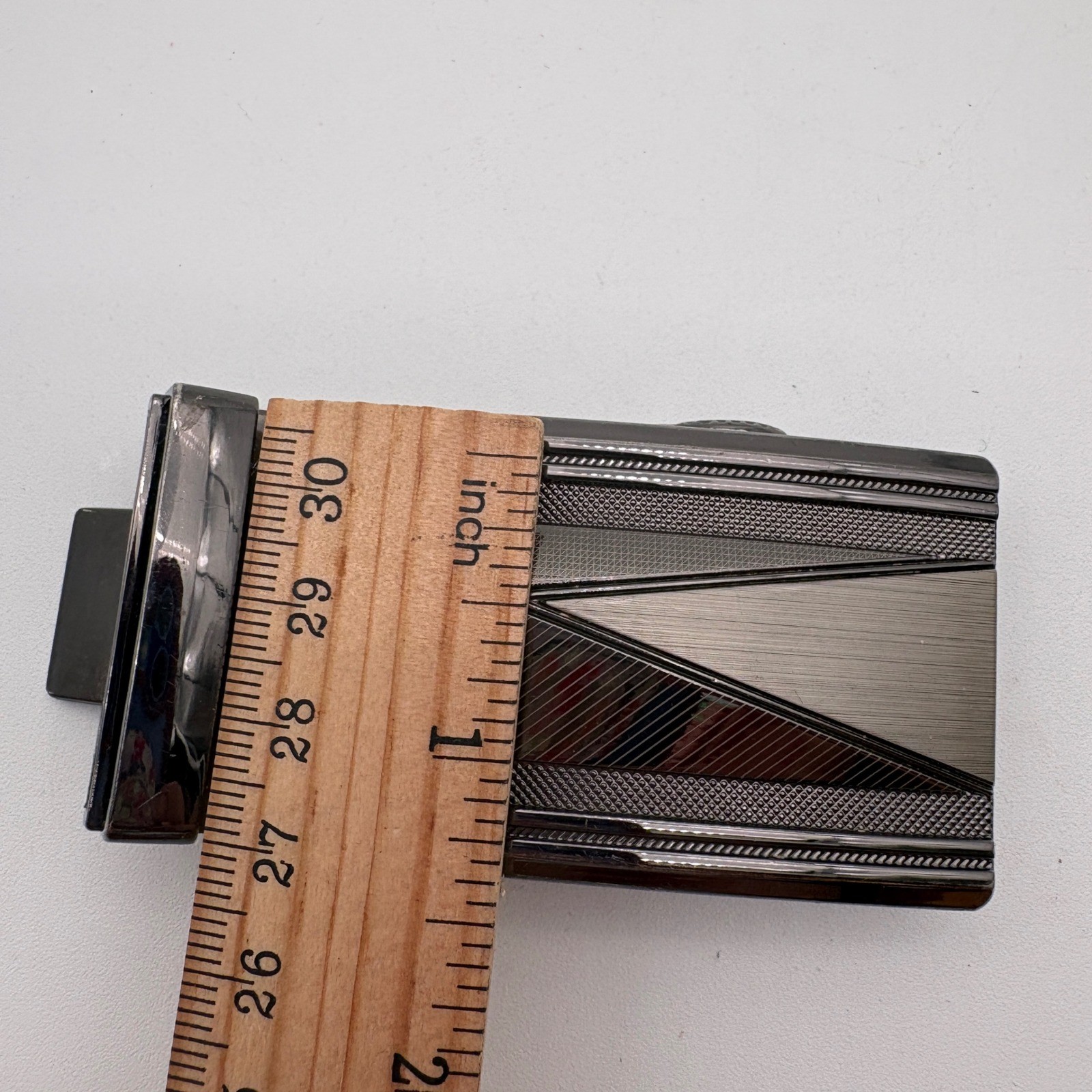 Gunmetal Grey Automatic Ratchet Belt Buckle Geometric Textured Sliding Buckle
