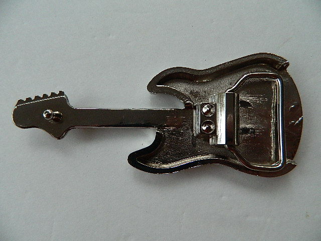 ELECTRIC GUITAR BELT BUCKLE, ZINC ALLOY, SILVER COLOR, 5.5&Prime;, 3D SCULPTED DESIGN