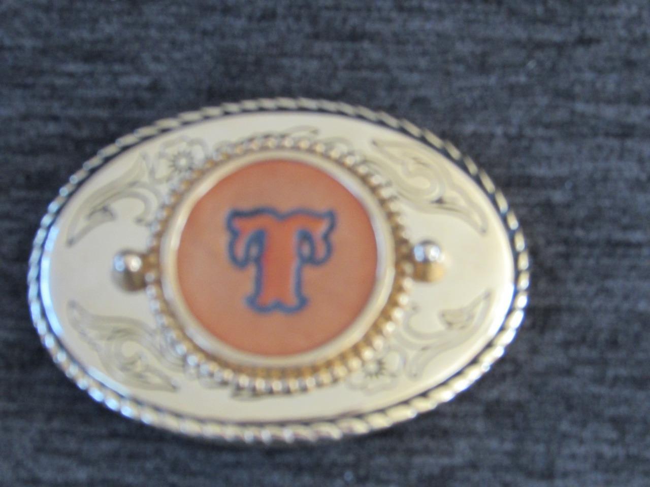 Gold Plated Leather Inset Initial &lsquo;T&rsquo; Men&rsquo;s Belt Buckle Made in USA (EUC)
