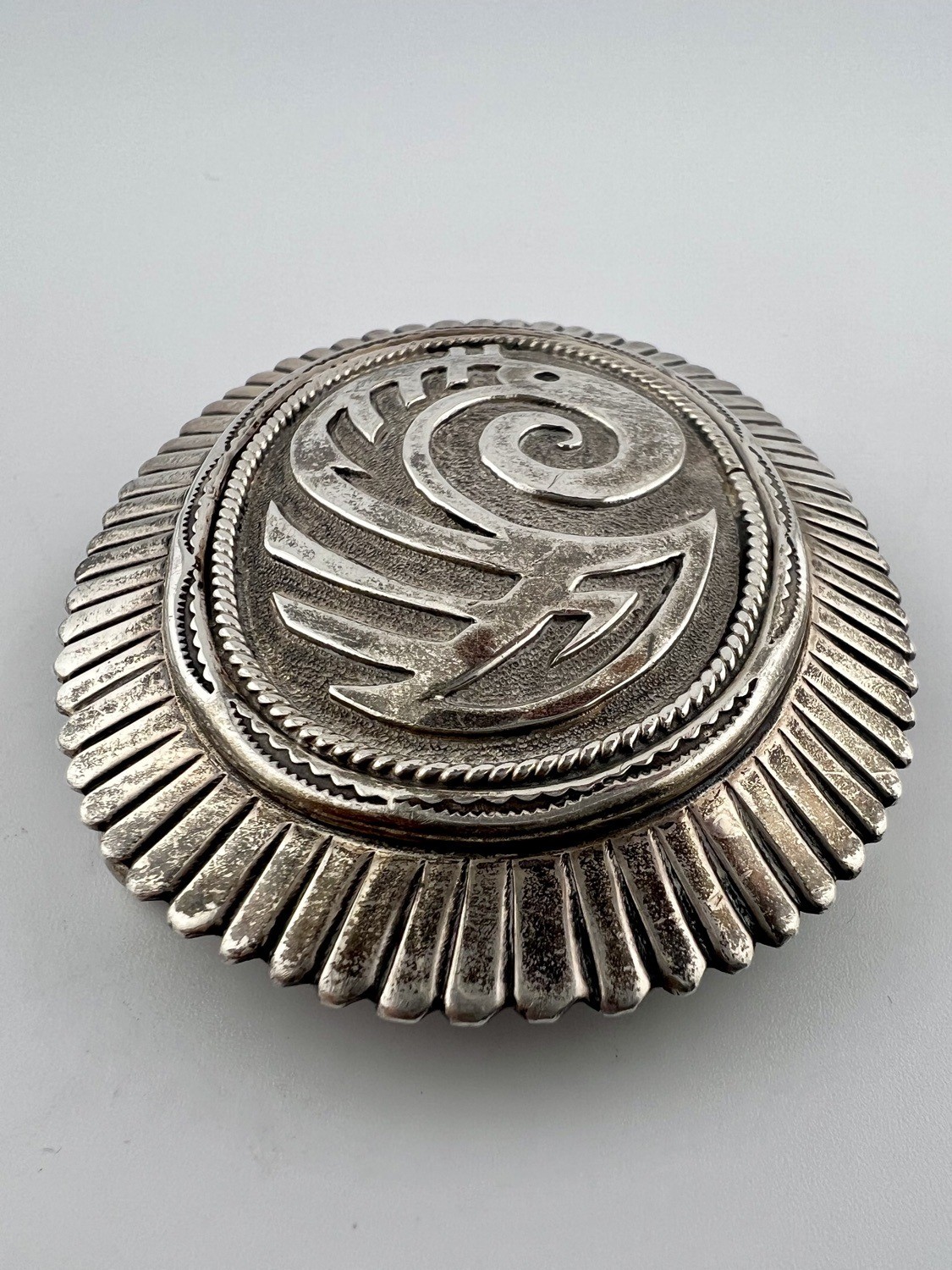 Vintage Nelson Piaso Signed Navajo Sterling Silver Belt Buckle 55.6g