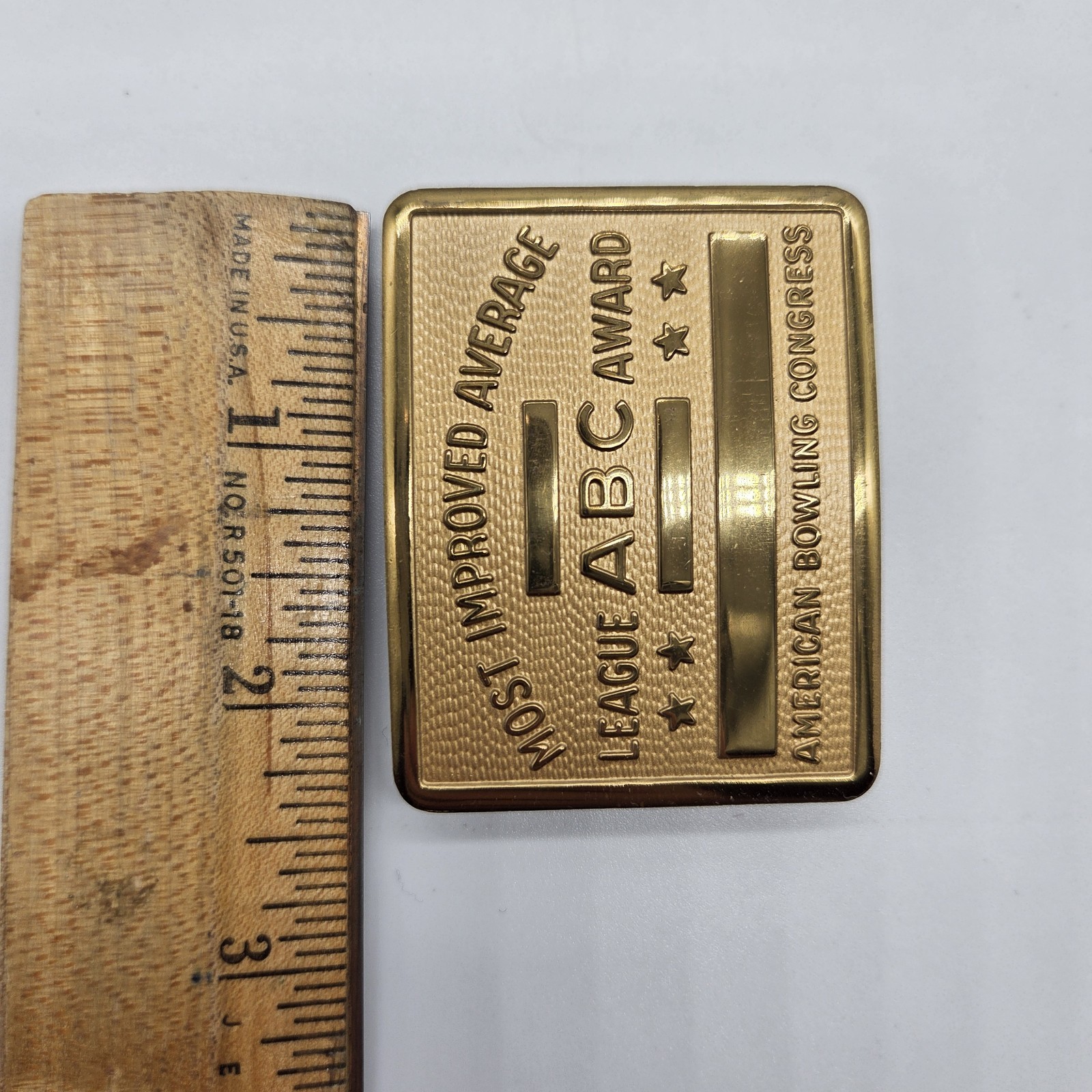 Vintage ABC Bowling League Award Brass Belt Buckle Most Improved Average