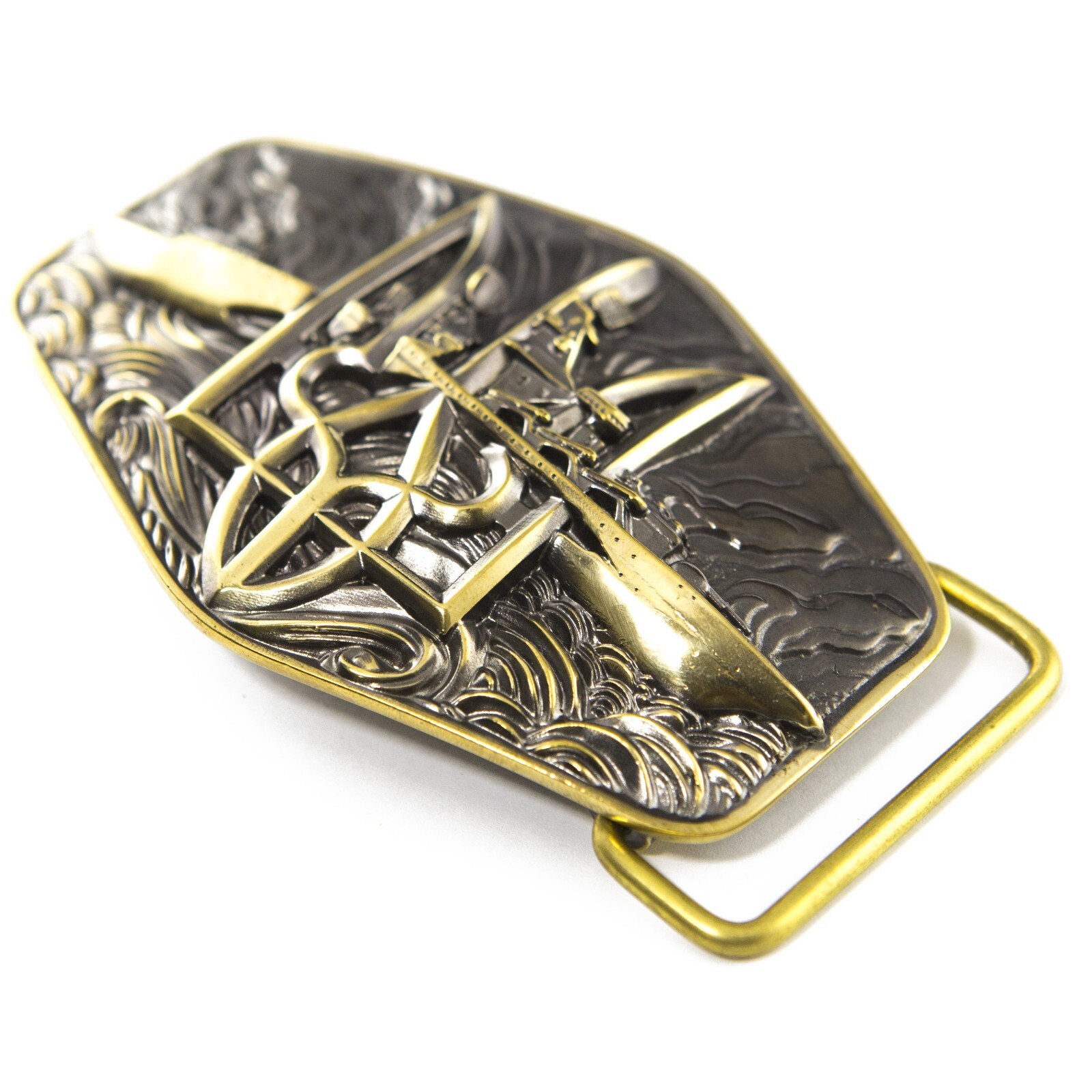 Warship done! solid brass belt buckle, ukrainian trident, russian combat ship