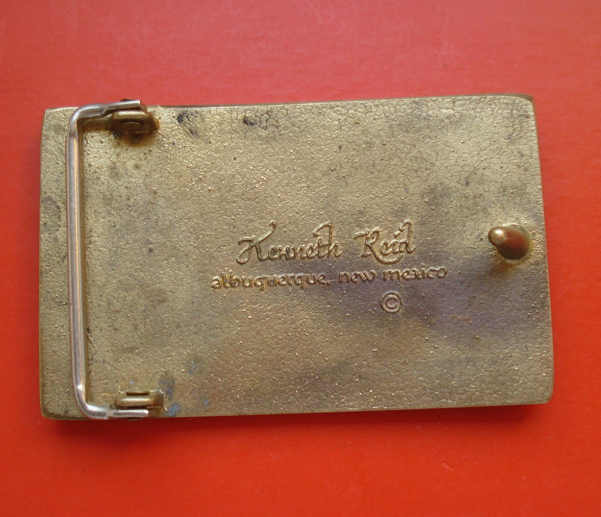 Vintage Kenneth Reid Southwest Wood and Brass Belt Buckle