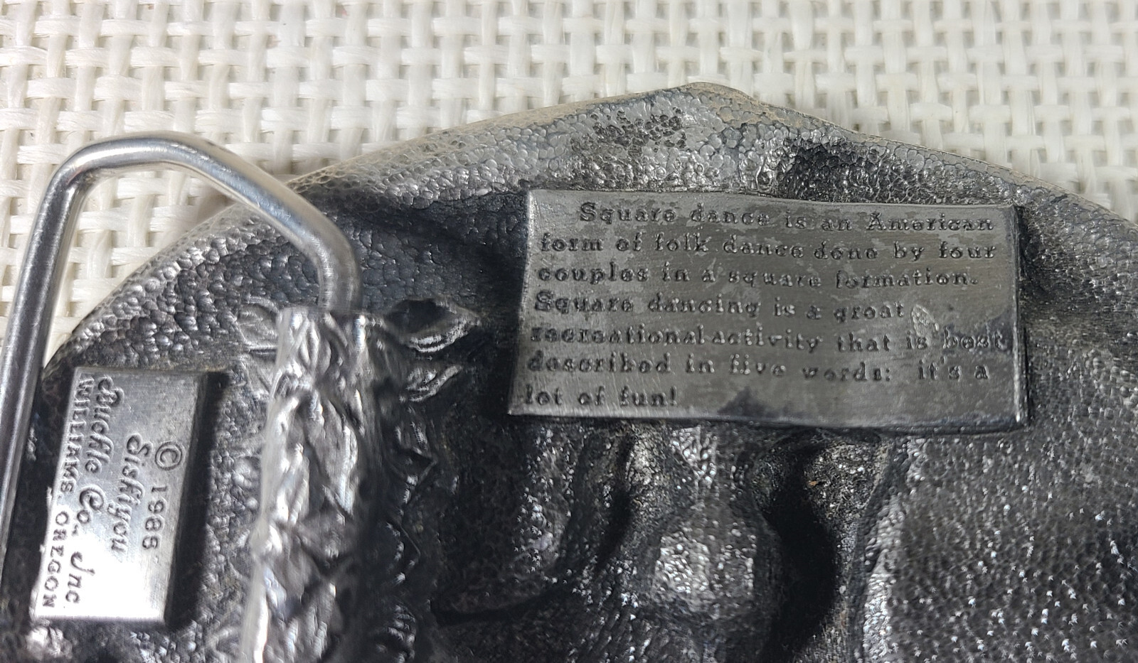 Siskiyou Buckle Company Square Dancing Pewter Belt Buckle 1985 Williams Oregon