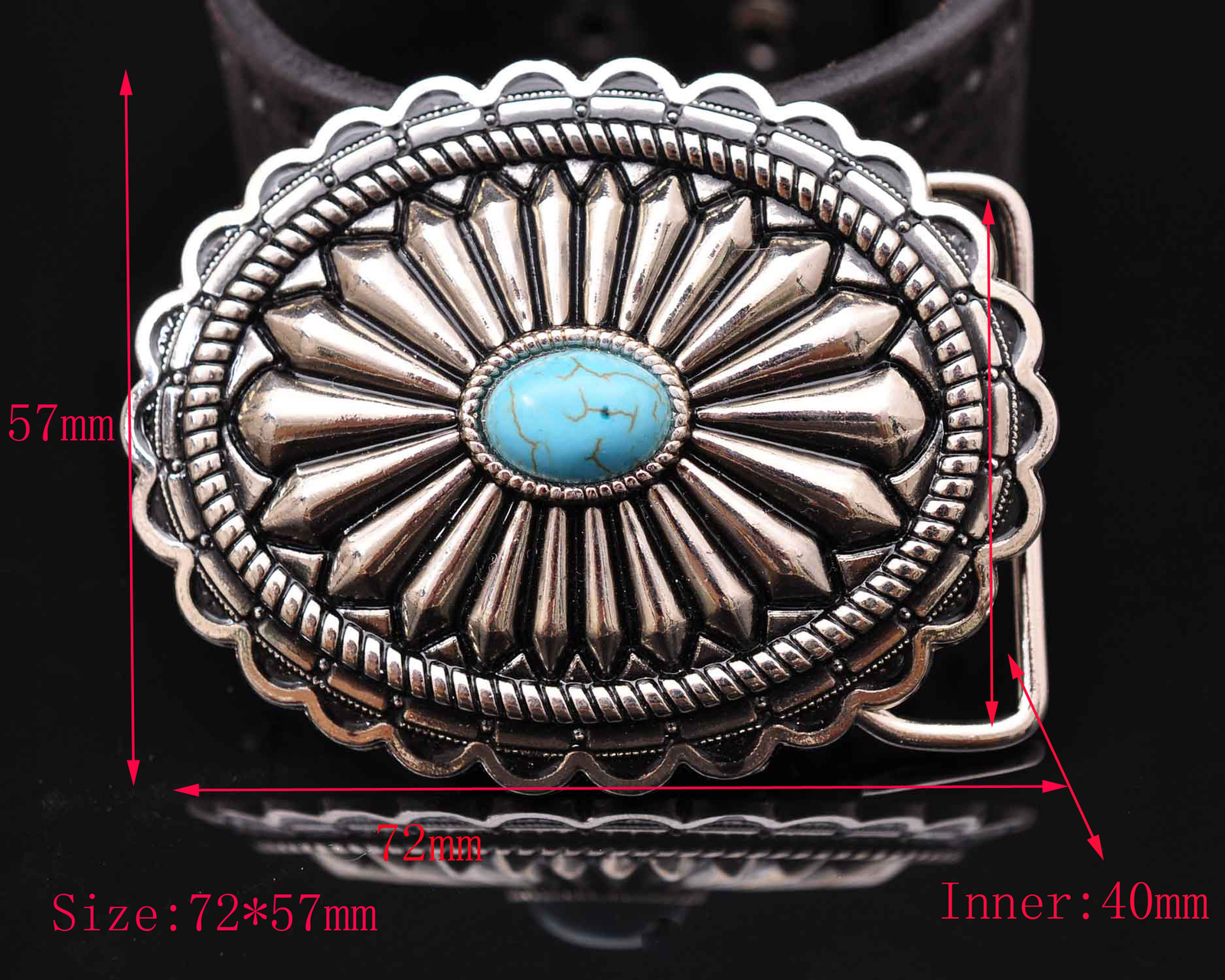 Bling Silver Southeast DIY Floral Turquoise Leather Belt Buckle Replacement 40mm