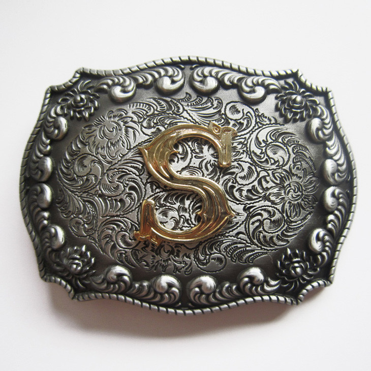 3-D INITIAL LETTER  » S  » RODEO COWBOY WESTERN BELT BUCKLE