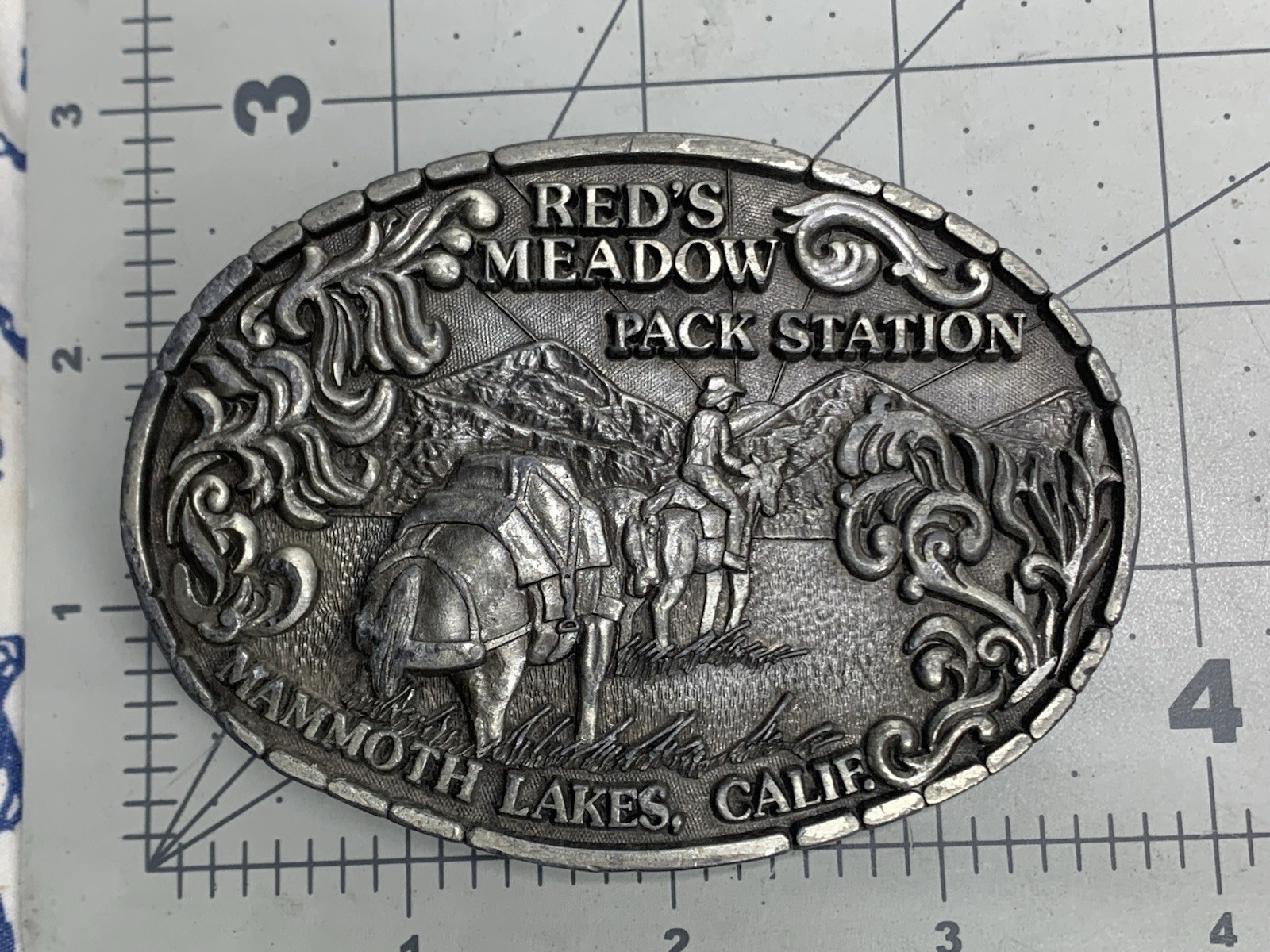 VTG PACIFIC BRASS AND BUCKLE “Red’s Meadow Pack Station” Mammoth Lakes, CA (B3)