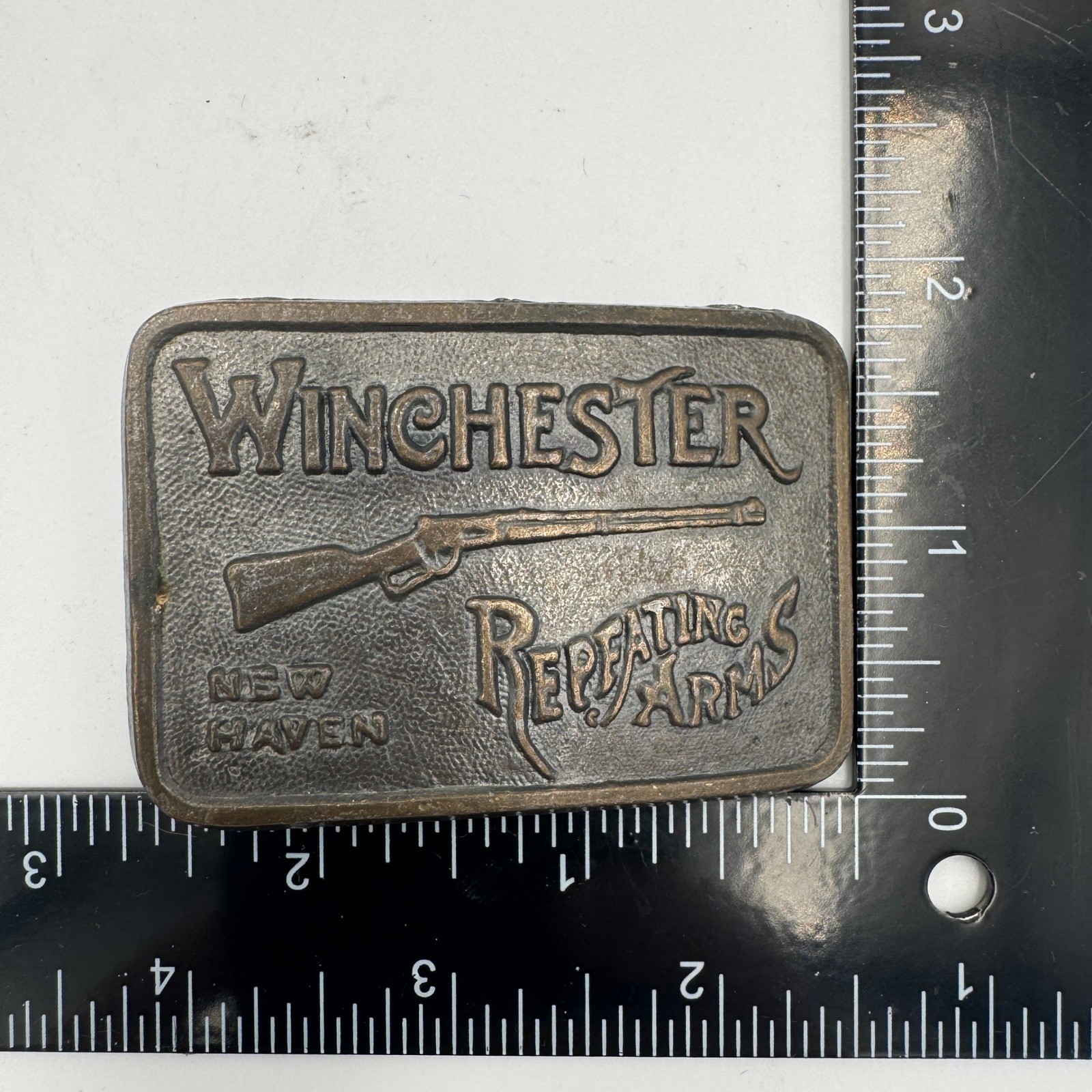Winchester Repeating Arms Belt Buckle Vintage New Haven Rifle Brass Tone Metal