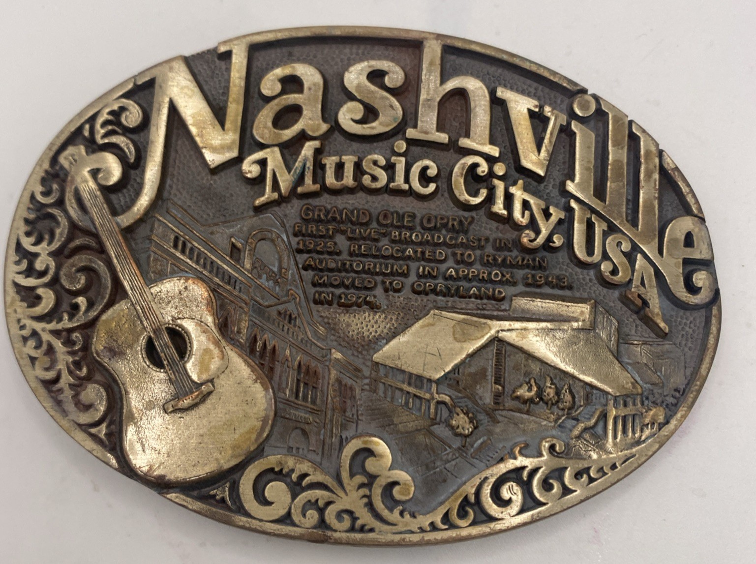Nashville Music City USA Solid Brass Belt Buckle by Award Design Medals