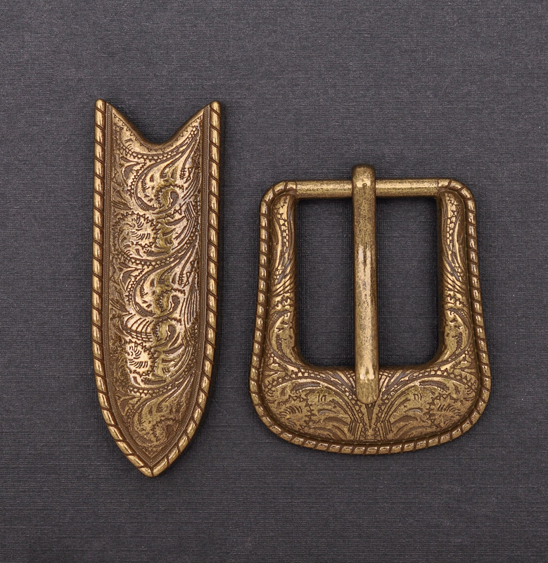 Vintage Copper Western Flower Engraved Cowboy Belt Pin buckle For 1&Prime; Belt Strap