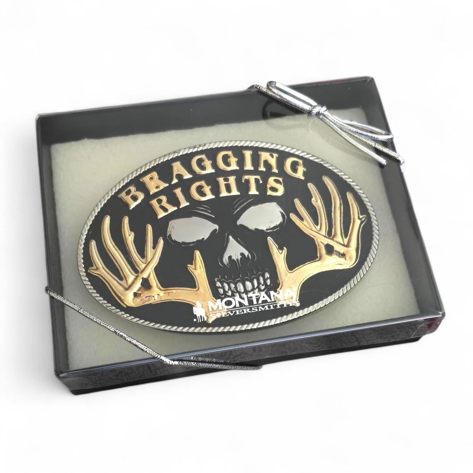 Montana Silversmiths Bragging Rights Skull Antler Belt Buckle A242 Two Tone NEW