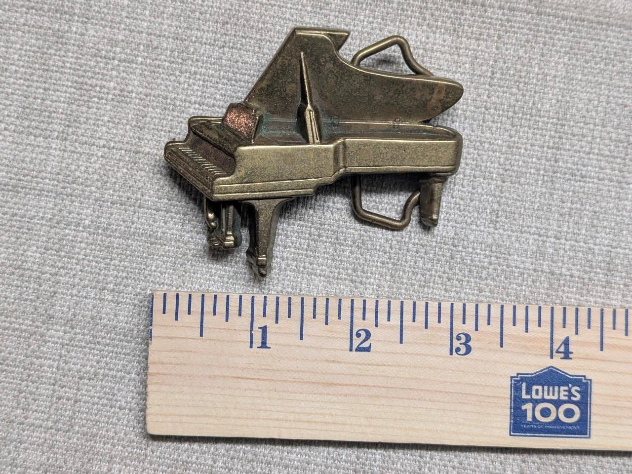 vintage PIANO belt buckle SOLID BRASS baron 1970s western cowboy MUSIC concert