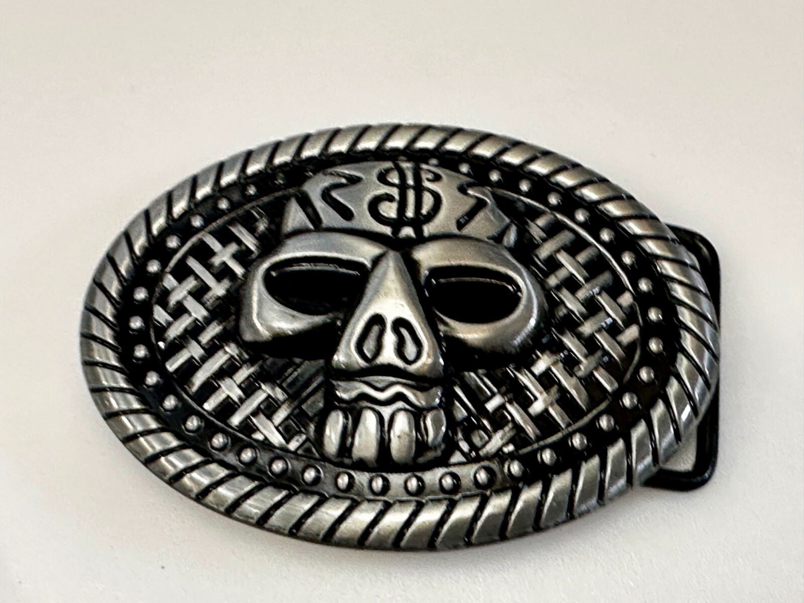 Skull Head $ Dollar Sign Black Silver Color Money Bags NOS Belt Buckle