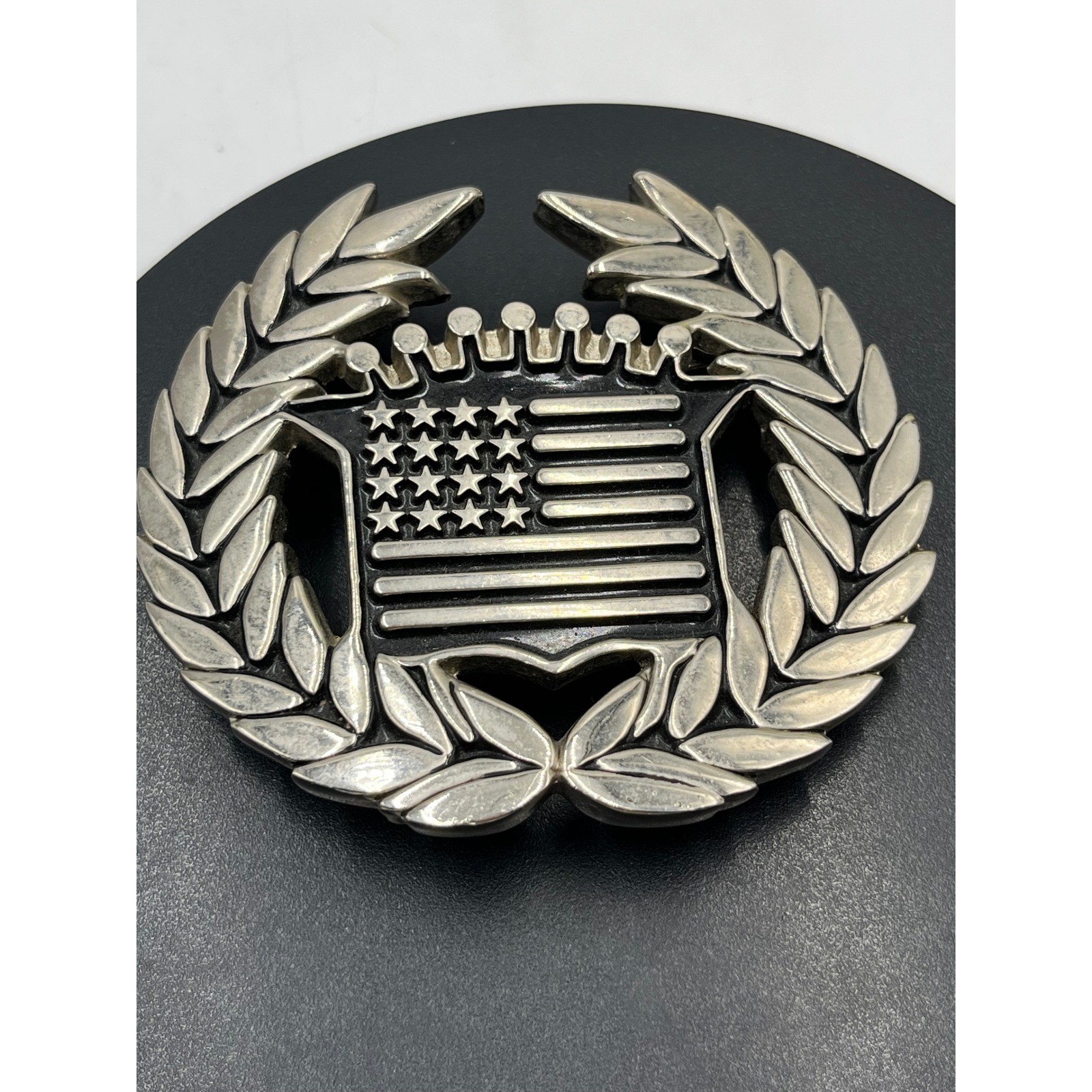 FAMOUS Vintage Cadillac Emblem American Flag Belt Buckle Famous Stars & Stripes