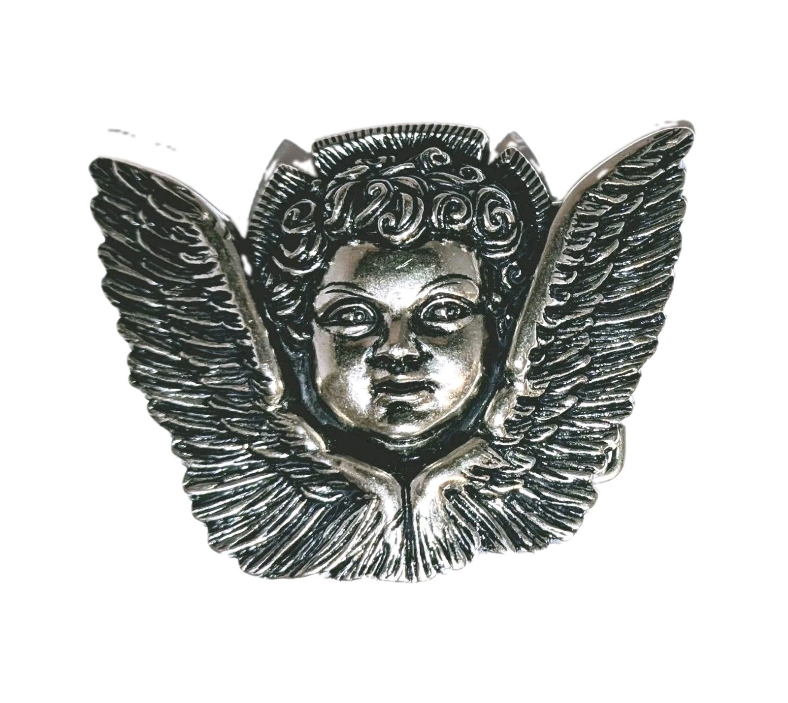 Vtg Washed Up Hollywood Belt Buckle Gothic 3D Cherub Angel Pewter Metal Y2K A+!