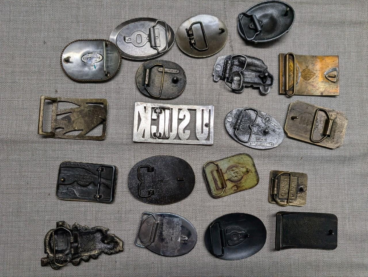 vintage LOT OF 19 belt buckles WESTERN brass cowboy 1970s-1980&rsquo;s