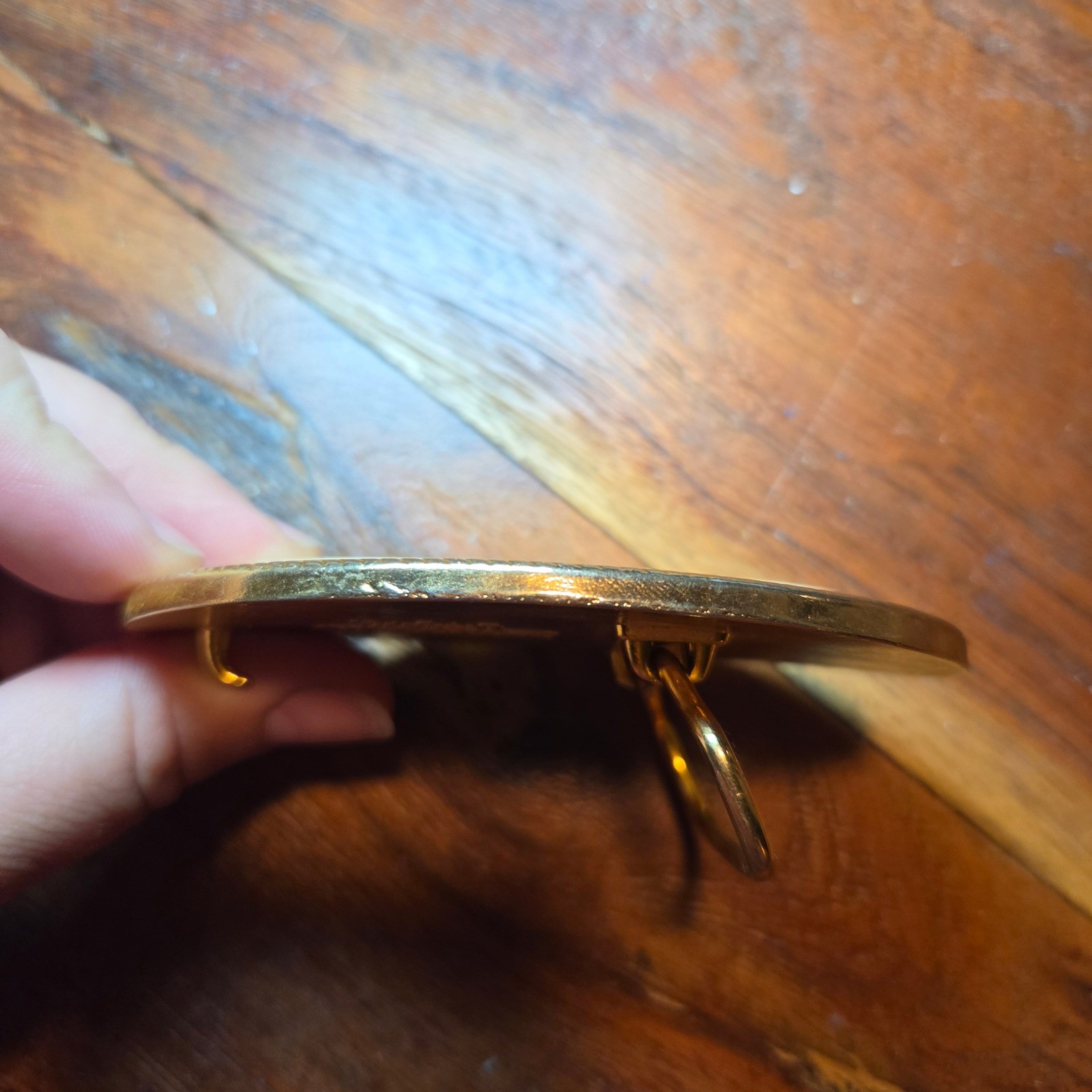 Barlow Indian Chief Belt Buckle Vintage USA Scrimshaw Style Gold Tone Oval