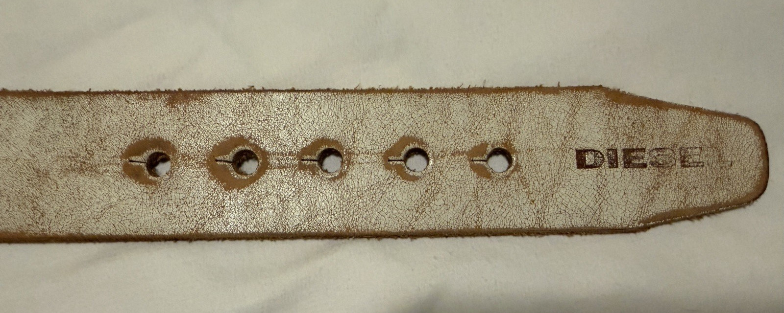 Diesel Vintage Off-White Leather Belt Brass Tiger Head Buckle Belt Size 95 / 38&Prime;