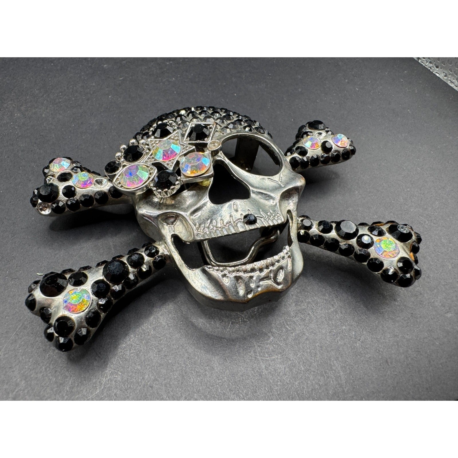 Pirate Skull Head Crossbones with Rhinestone Accent Gothic Punk Belt Buckle