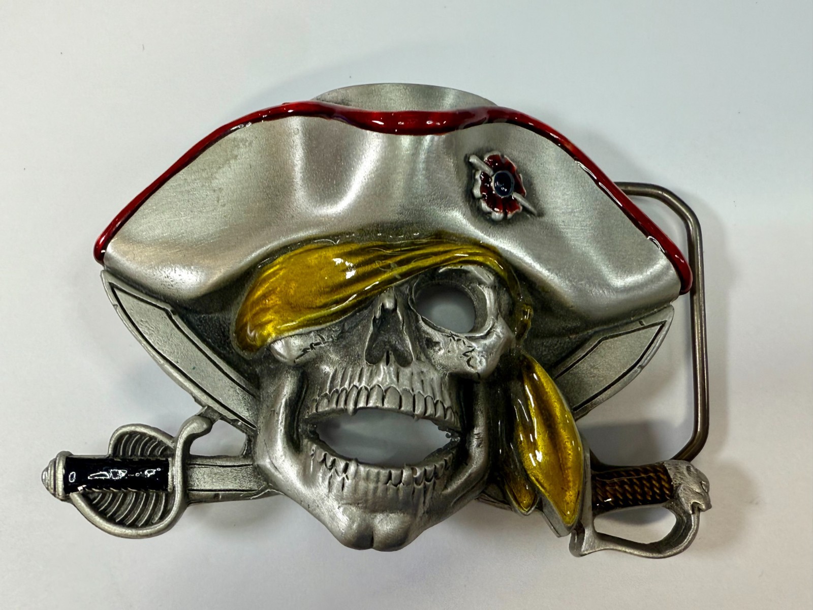 Jolly Roger Pirate Skull Crossed Swords Solid Pewter Great American Belt Buckle