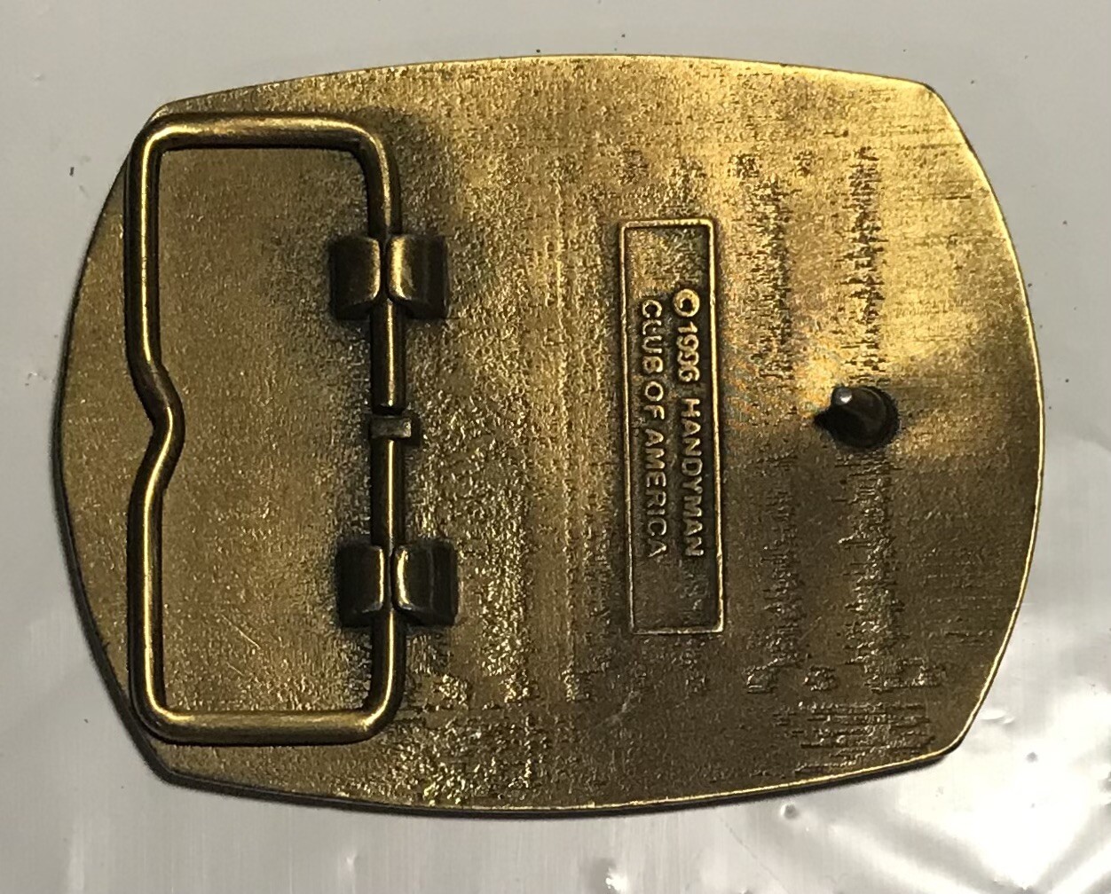 1996 HANDYMAN Club of America Brass BELT BUCKLE Approximately 3”x2-3/8” VGUC
