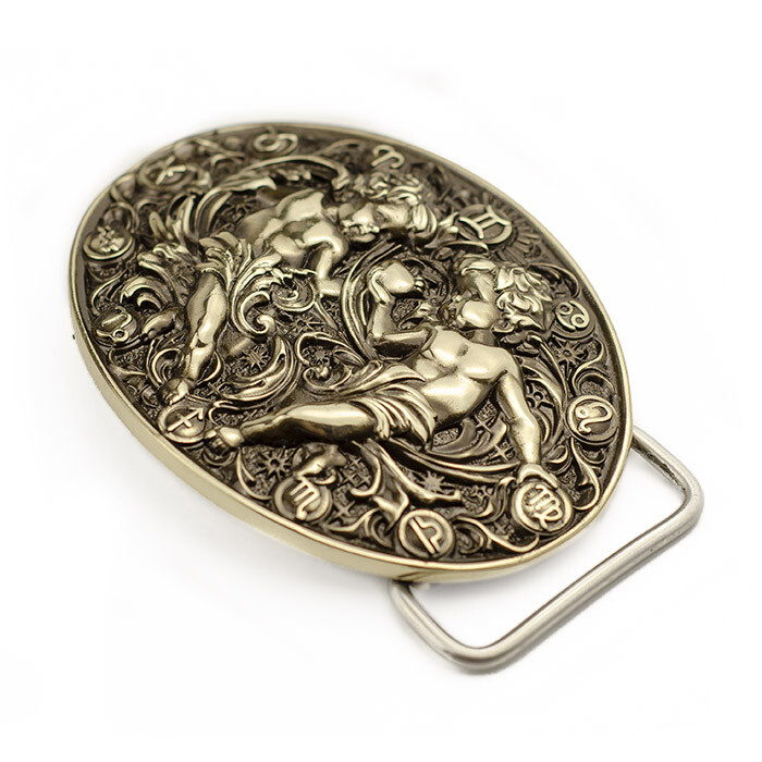 Gemini german silver buckle, Twins Horoscope Astrological Zodiac Sign buckle