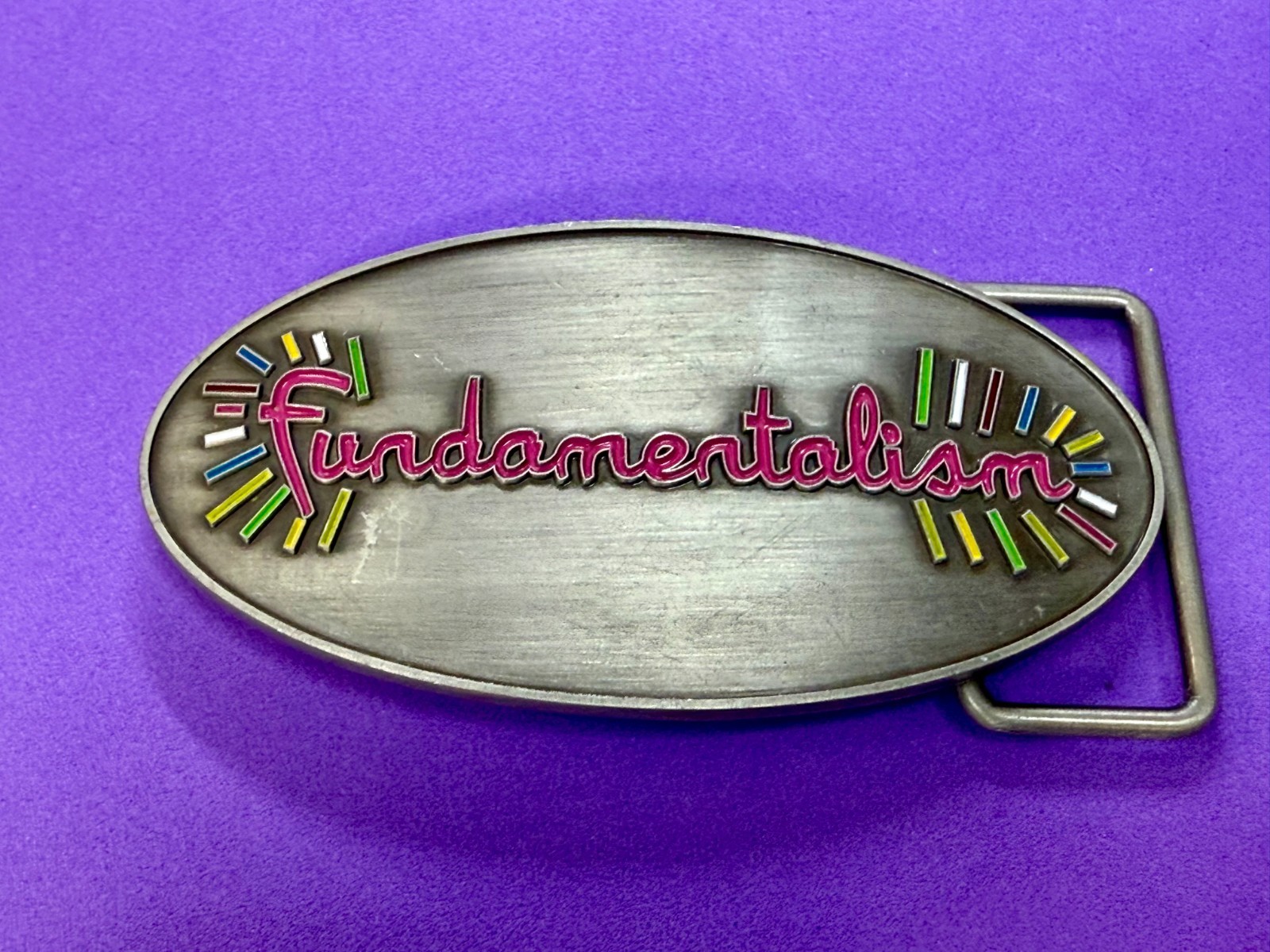 Custom Fundamentalism Spelled Out Statement Silver Color 4&Prime; Wide Belt Buckle