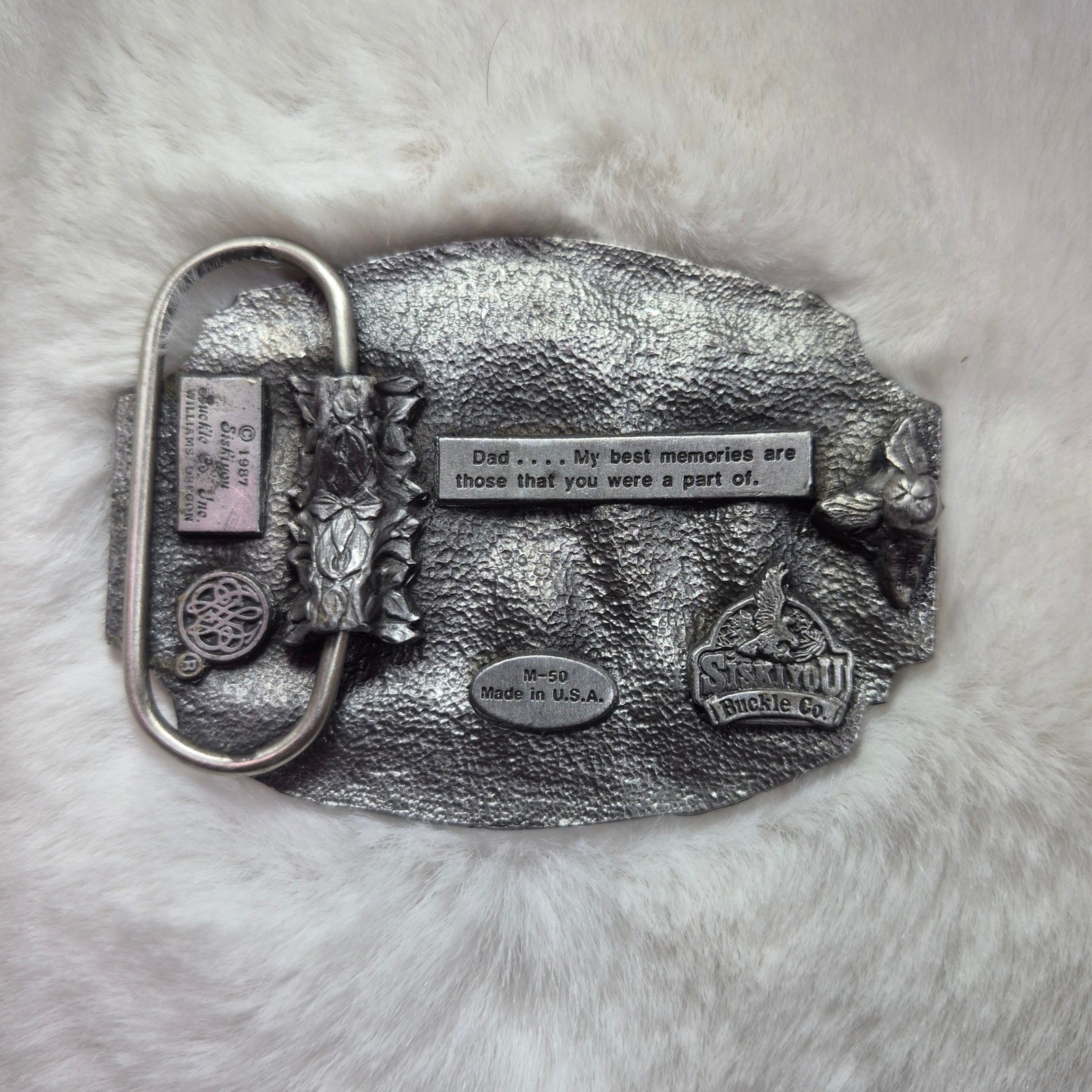 Vintage 1987 Siskiyou Buckle Co DAD Pewter Belt Buckle Blue Enamel USA Made M-50